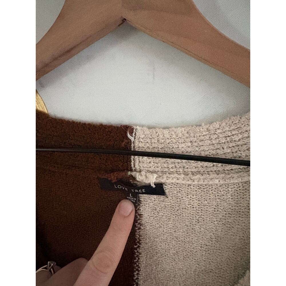 Cozy Color Block Cardigan Sweater Large Brown Cream Boho Cottagecore - Picture 6 of 6